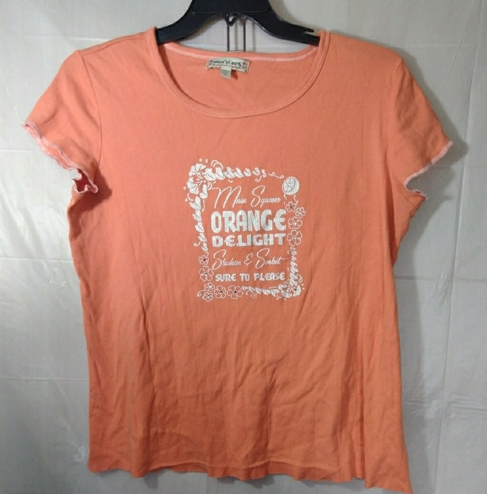 Peace ~n~ Earth orange and white short sleeve top